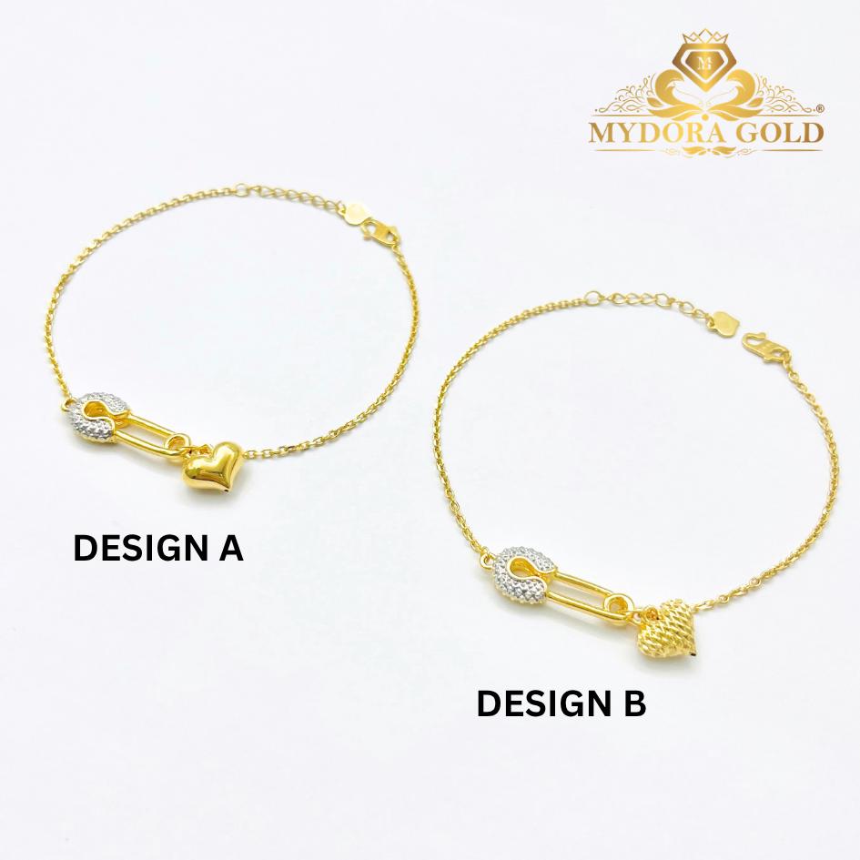 MYDORA Rantai Tangan Fesyen Safety Pin + Love Gemuk Series l EMAS 916/22K