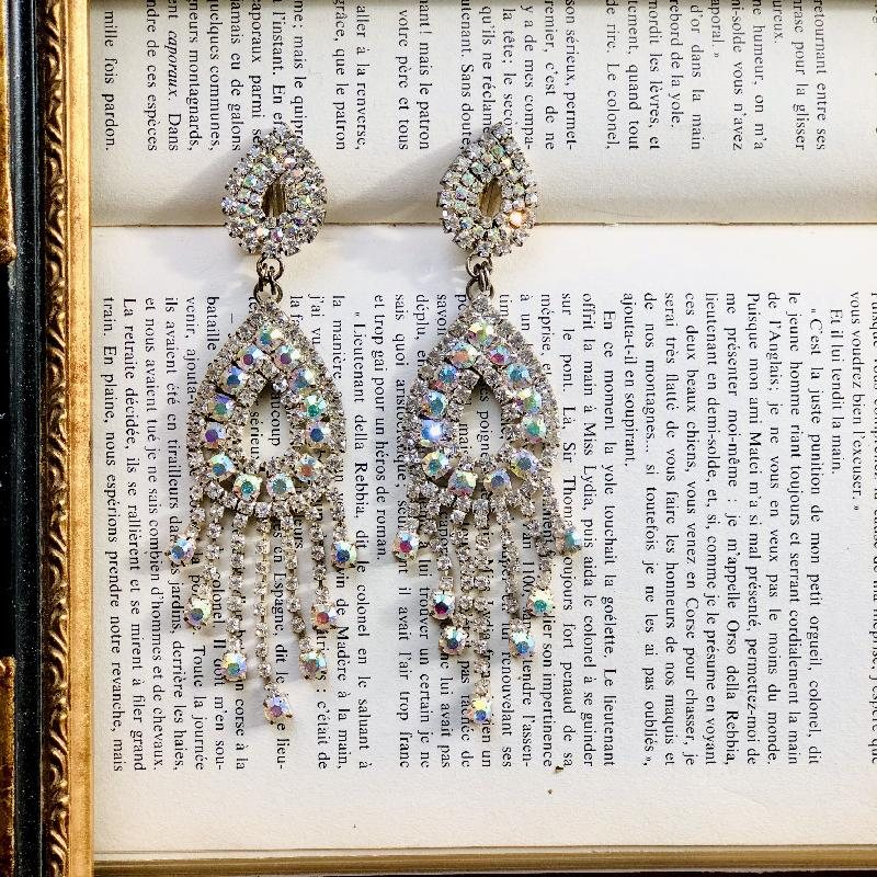 C.a. 1980s Sparkling Aurora borealis Chandelier Statement Cocktail Clip Earrings (MT1765)