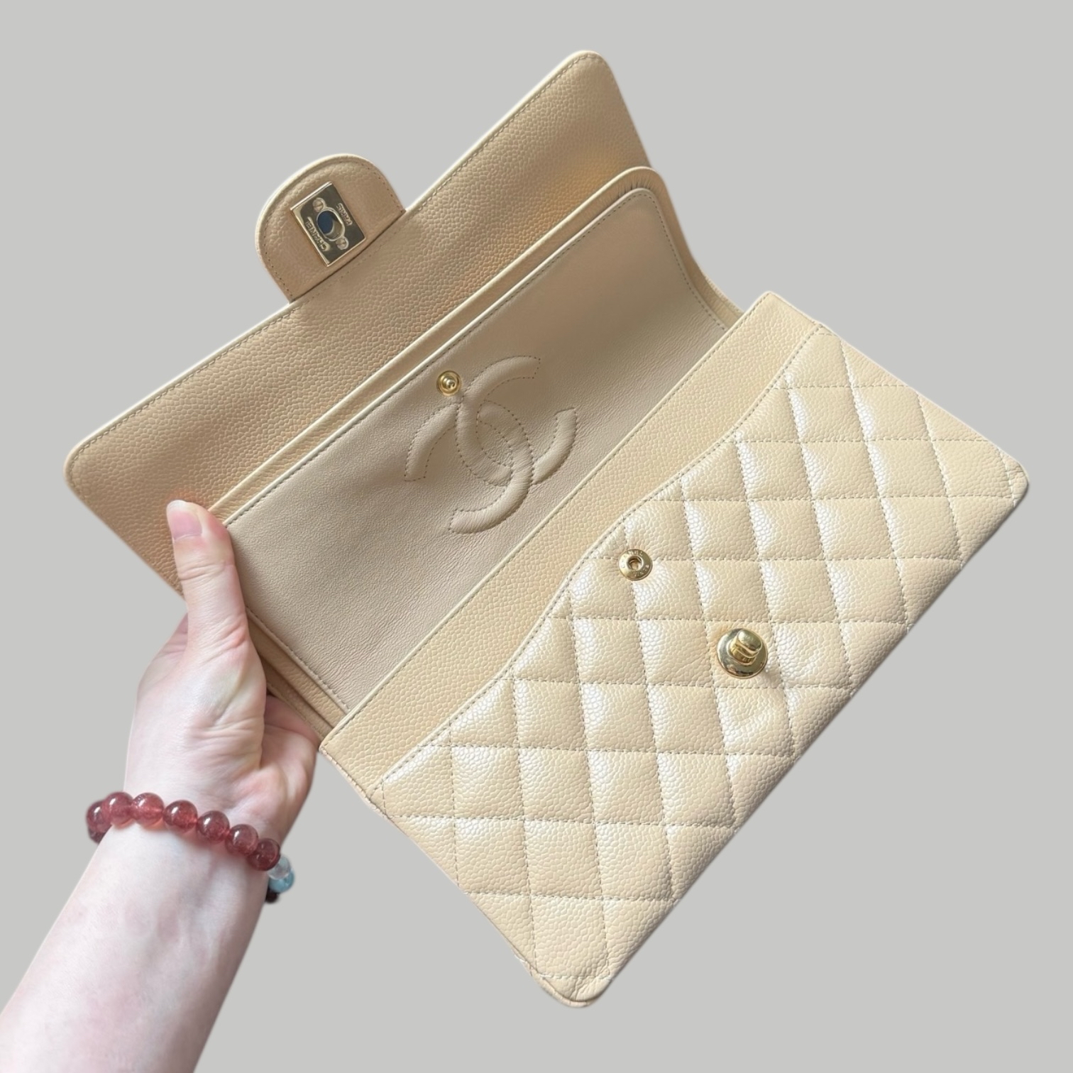 Chanel Caviar CF25 奶茶金扣