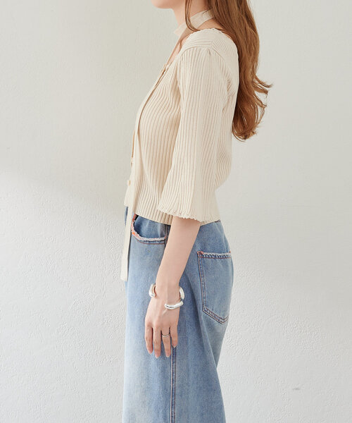 喇叭中袖lace邊頸帶小外套