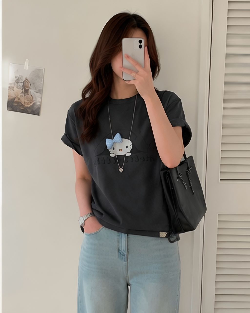 A012282 New Korean-style Oversized Slimming Versatile Crew Neck KT Bow Short Sleeve T-Shirt