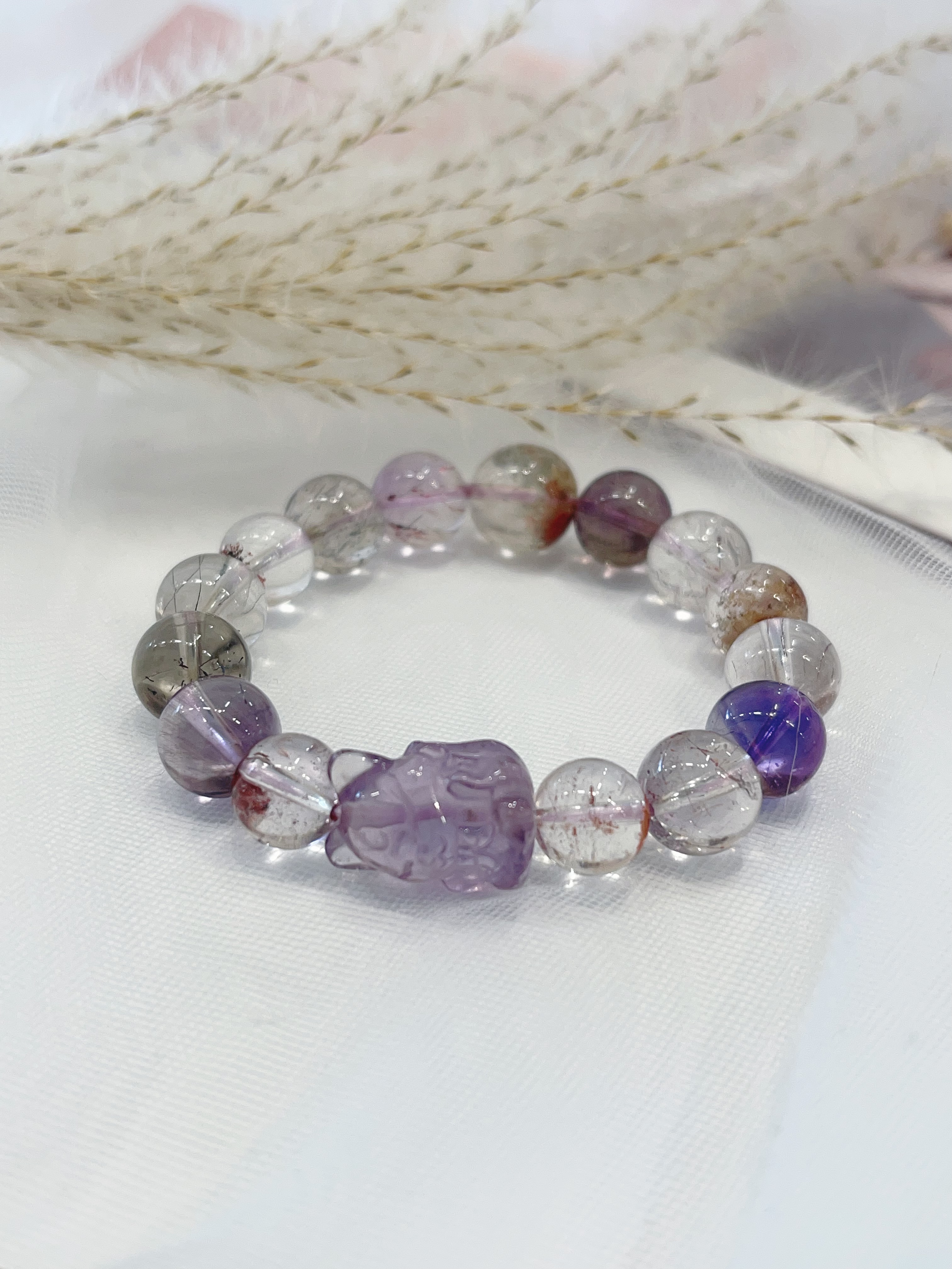 🦊 紫水晶九尾狐 × 超七 × 红幽灵手串  Amethyst Fox & Super Seven & Red Phantom｜魅力与事业