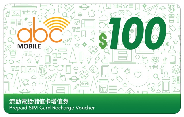 ABC Mobile本地充值券 增值券 Recharge voucher $100 prepaid sim card data voucher CSL