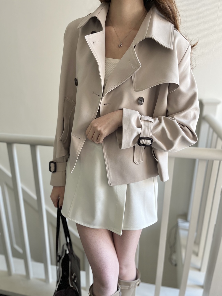 Trench-Style Short Coat (Beige)