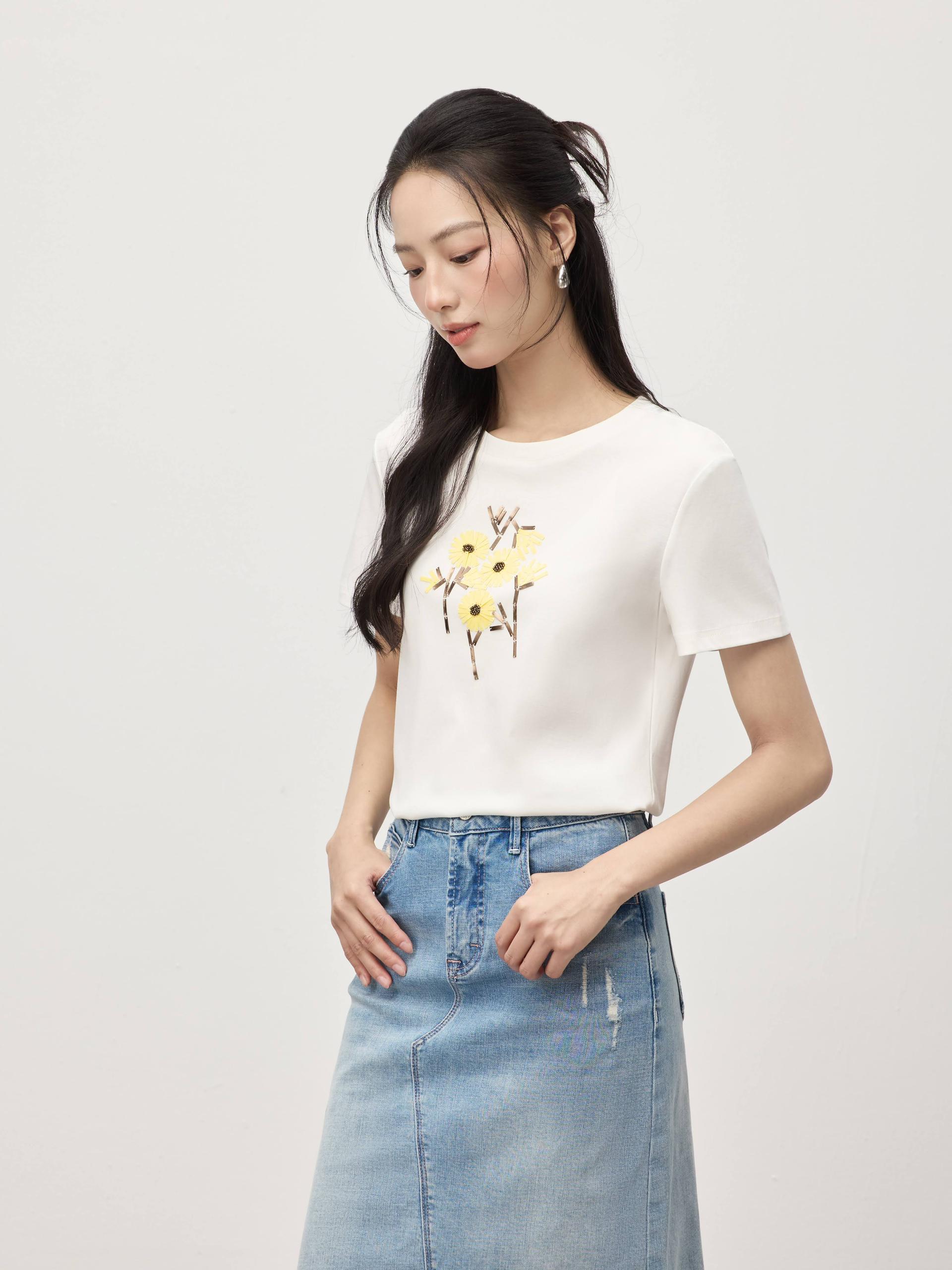 珠子和亮片花卉上衣  T0774