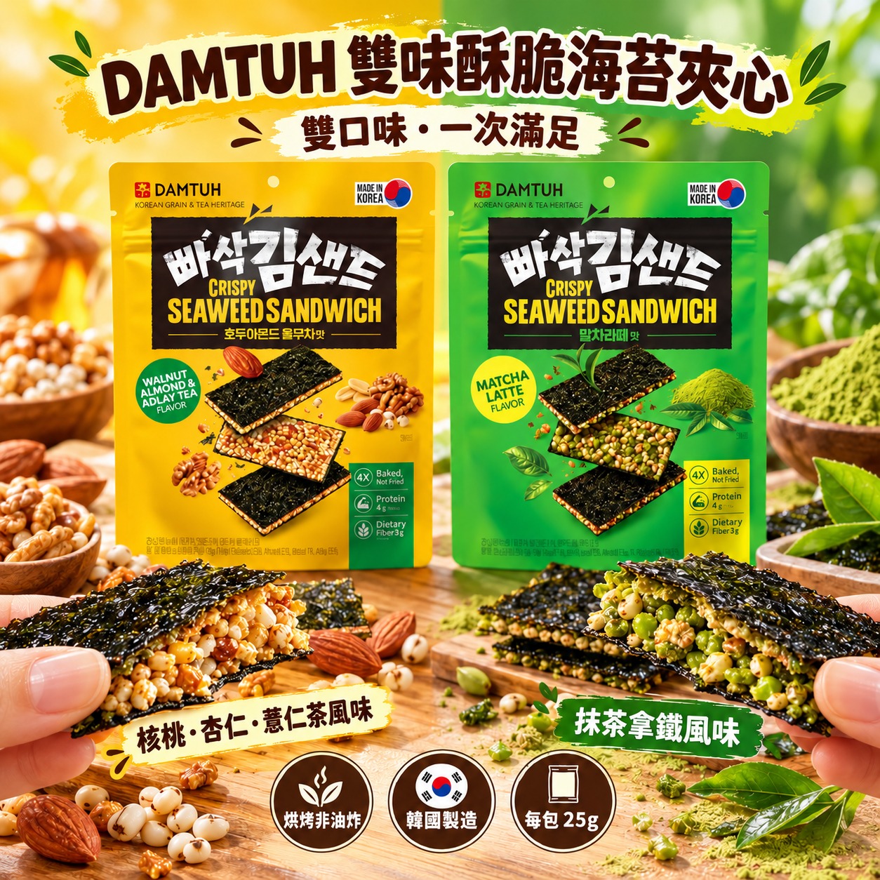  【預訂】韓國 DAMTUH 雙味酥脆海苔夾心 25g (1套2包)