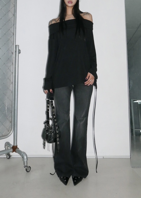 Off Shoulder Tie-Waist Long Sleeve