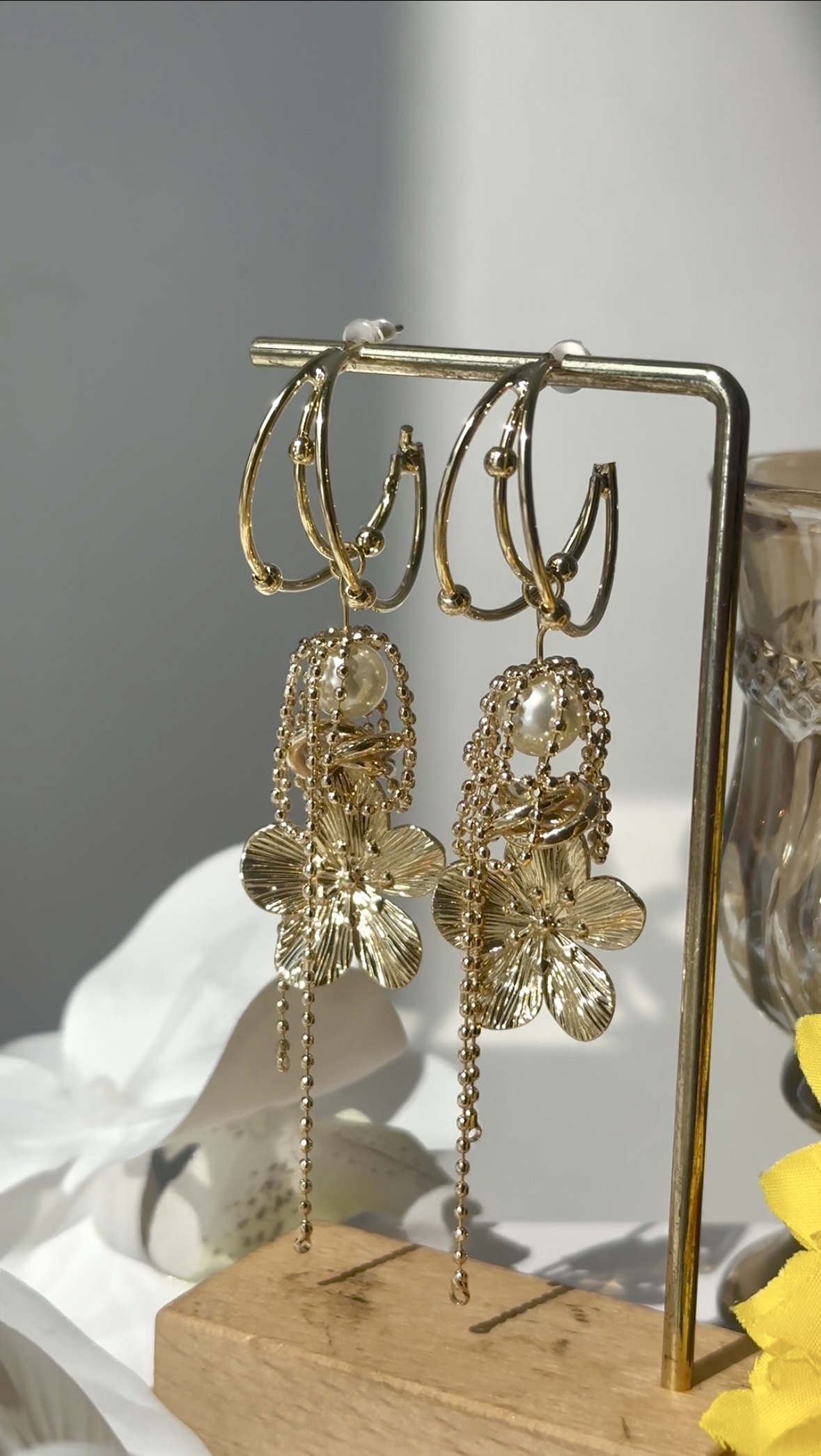 珍珠花水滴耳環🌹(金)