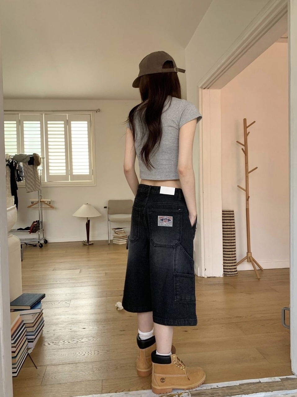 Washed Cargo Denim Bermuda Shorts