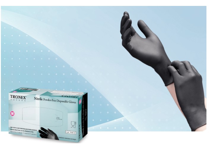 Tronex #9388 Nitrile Powder-Free Disposable Gloves (Black, 100's/box)