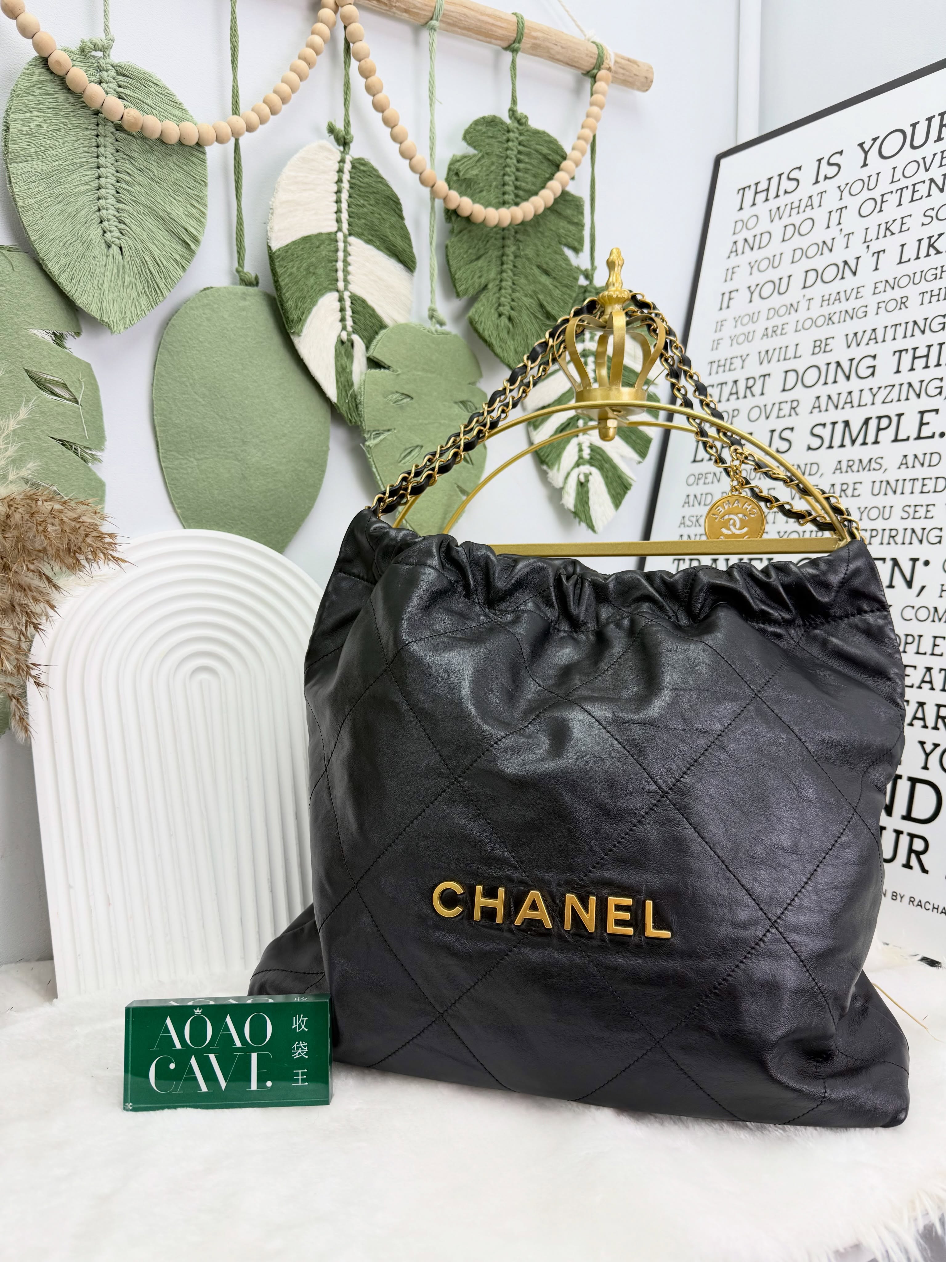 Chanel👜 PRE OWNED 🛍️🖤22bag Medium 黑金 有塵袋💼