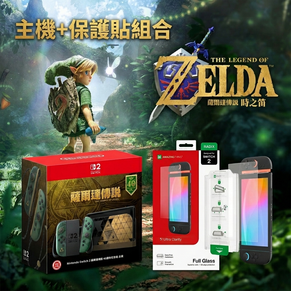 [現貨] 薩爾達傳說 40週年紀念版 主機+保護貼套裝 HKD3950  