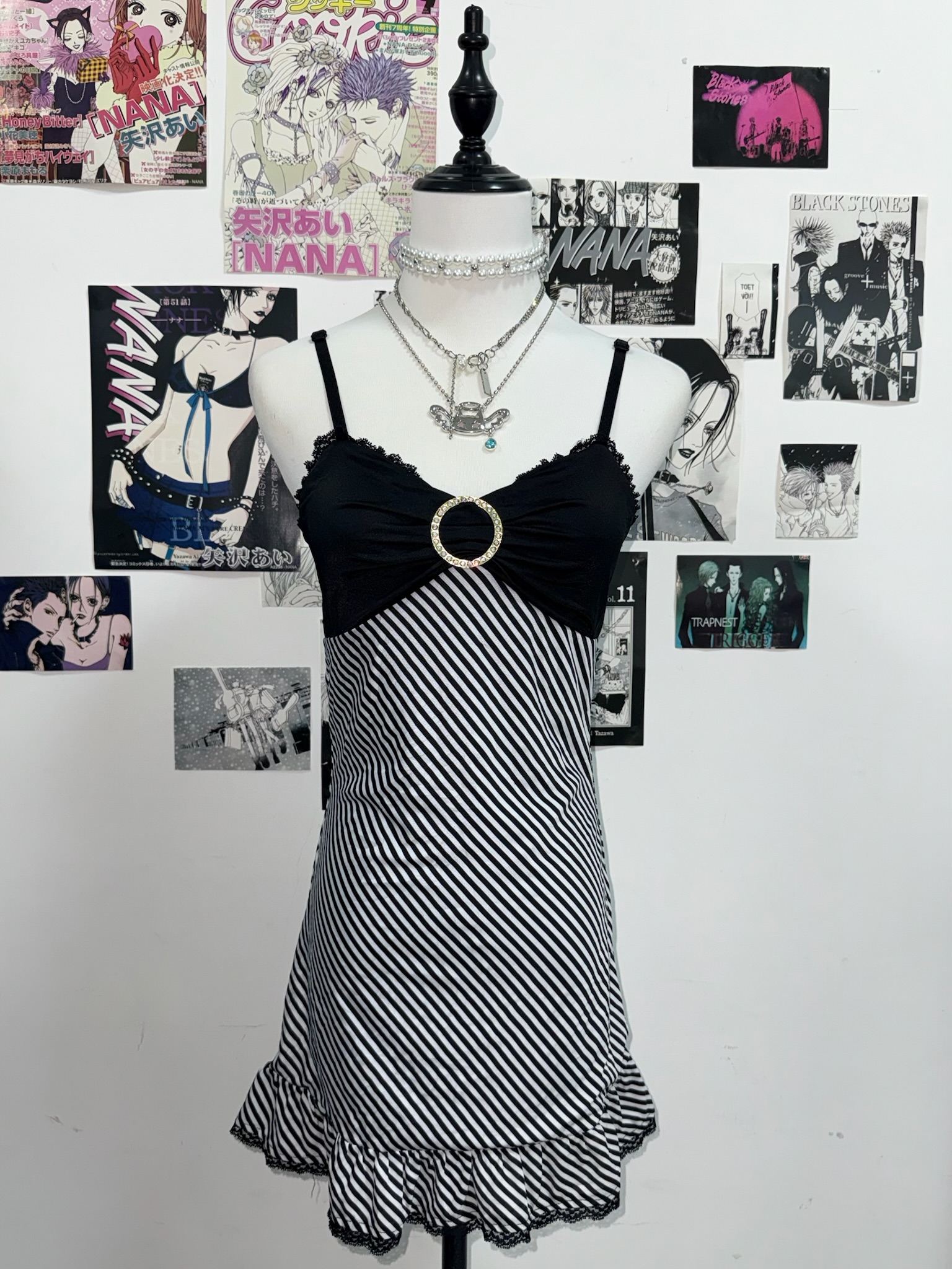 Diagonal Striped Cami Dress with O-Ring Detail