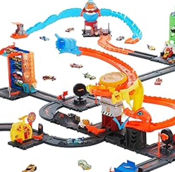 Hot Wheels眼鏡蛇攻擊賽道玩具 1:64車軌套裝 男孩怪獸賽車軌道冒險玩具禮物