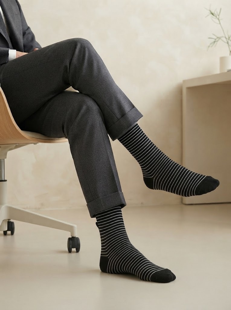 Korean Classic Stripe Men's High Crew Socks