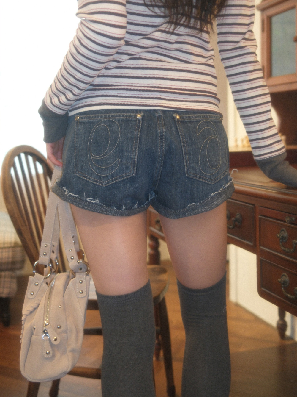 品牌代購 - ason) FOLD DENIM SHORT PANTS