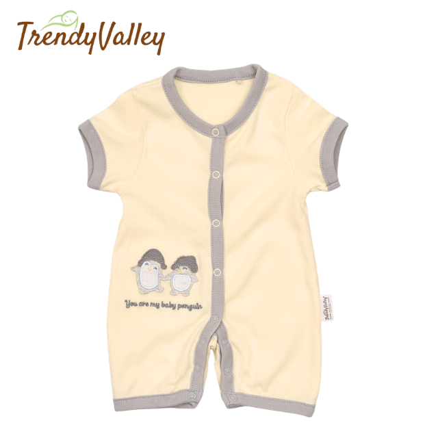 Trendyvalley Organic Cotton Short Sleeve Short Pant Baby Romper (YOUR ARE MR BABY PENGUIN)