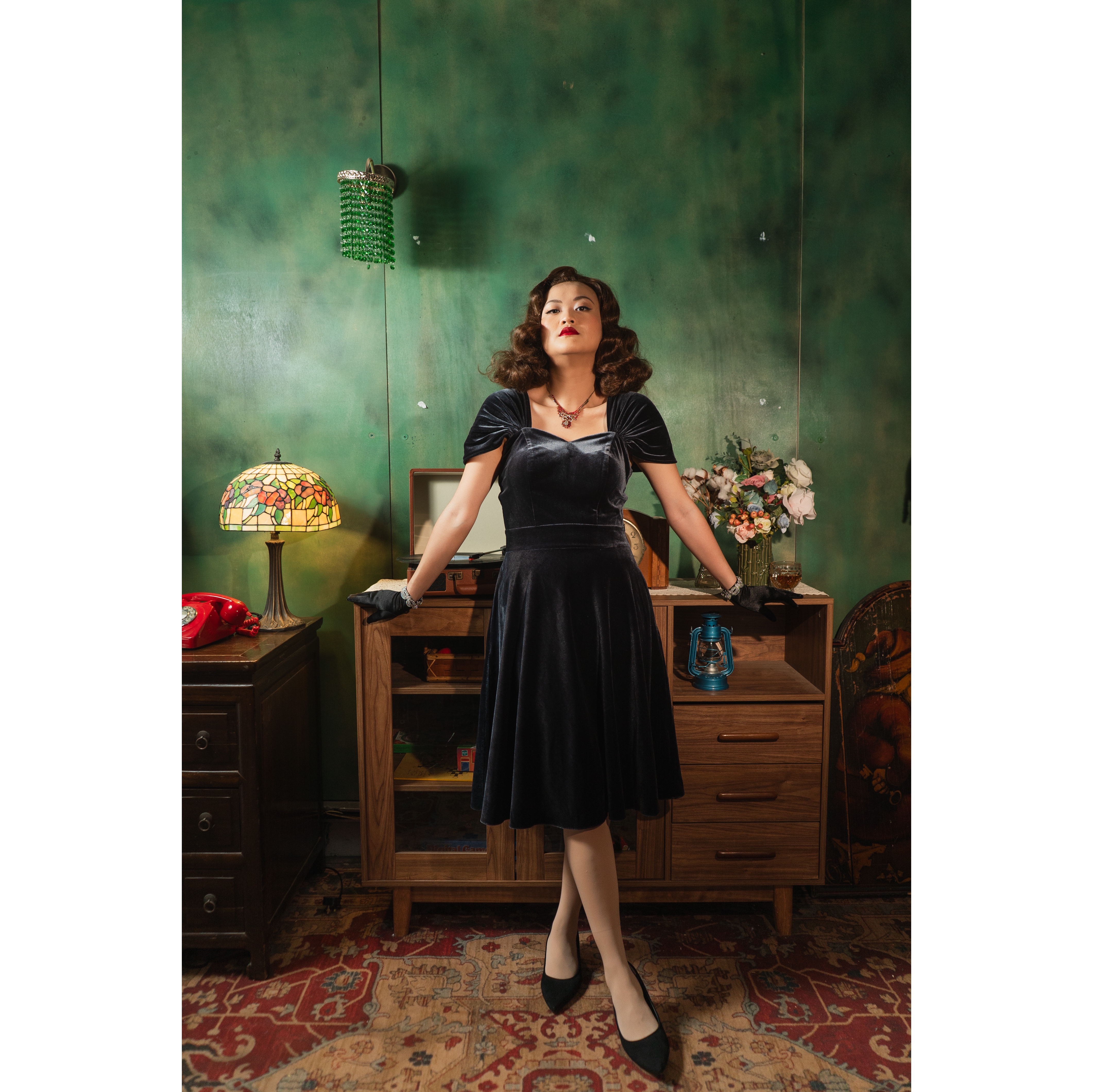 (Last L) Jewel Velvet Collection - On & Off Shoulder Evening Dress - Grey Moonstone (FM203)