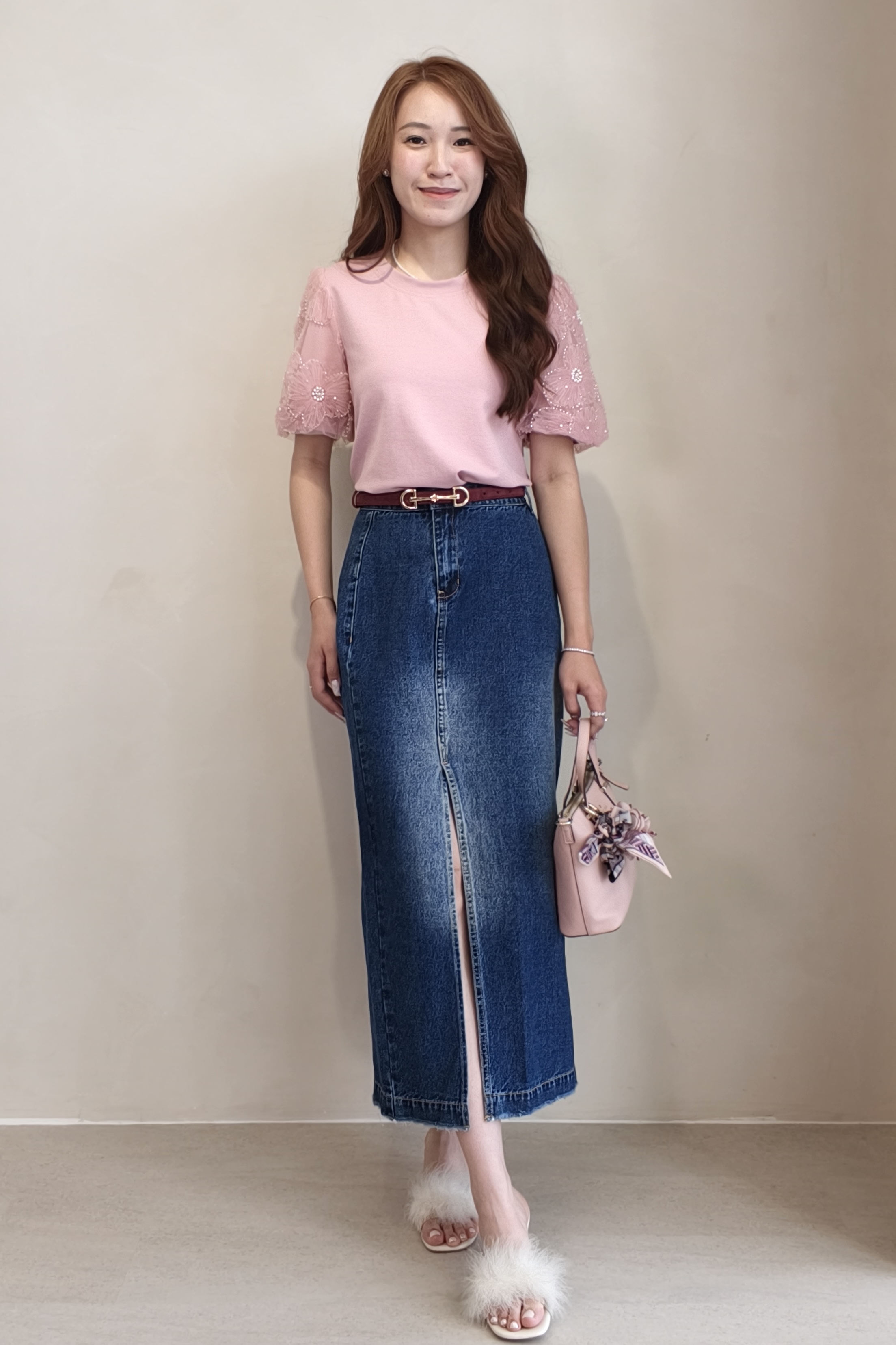 80052 Floral Lace Puff Sleeve Knit Top