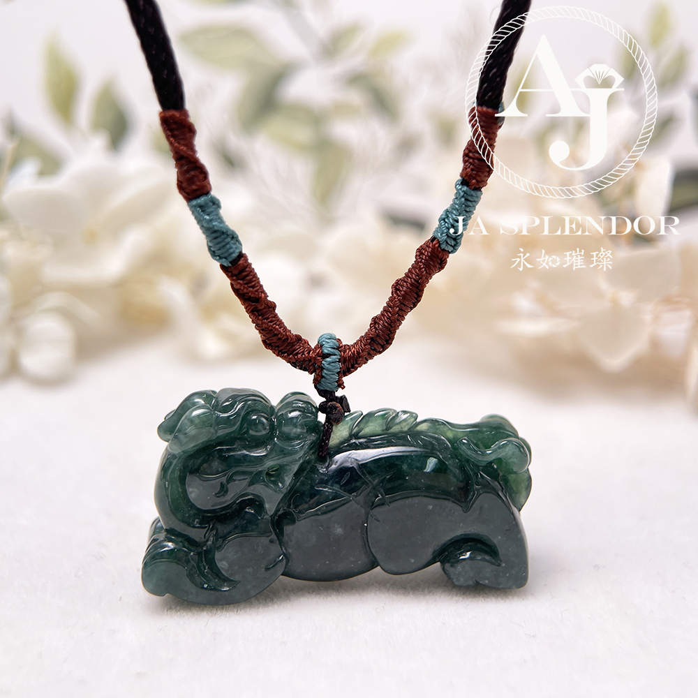 JN-540 天然翡翠A 冰糯老藍水貔貅挂件