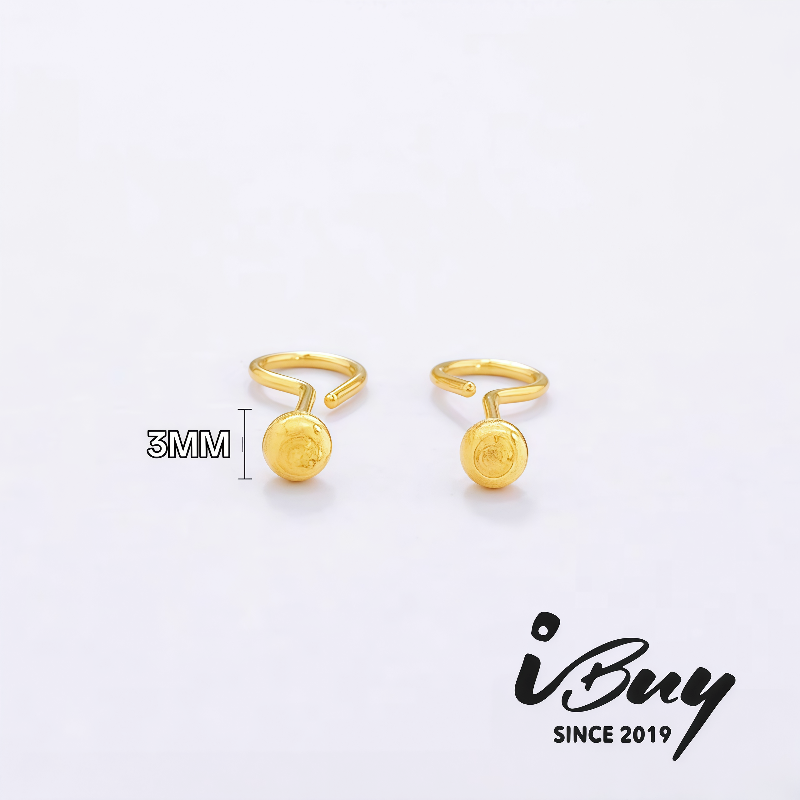999 GOLD 4MM CAT EYE HOOK STUD EARRING 999 金 4MM 猫眼珠泡钉