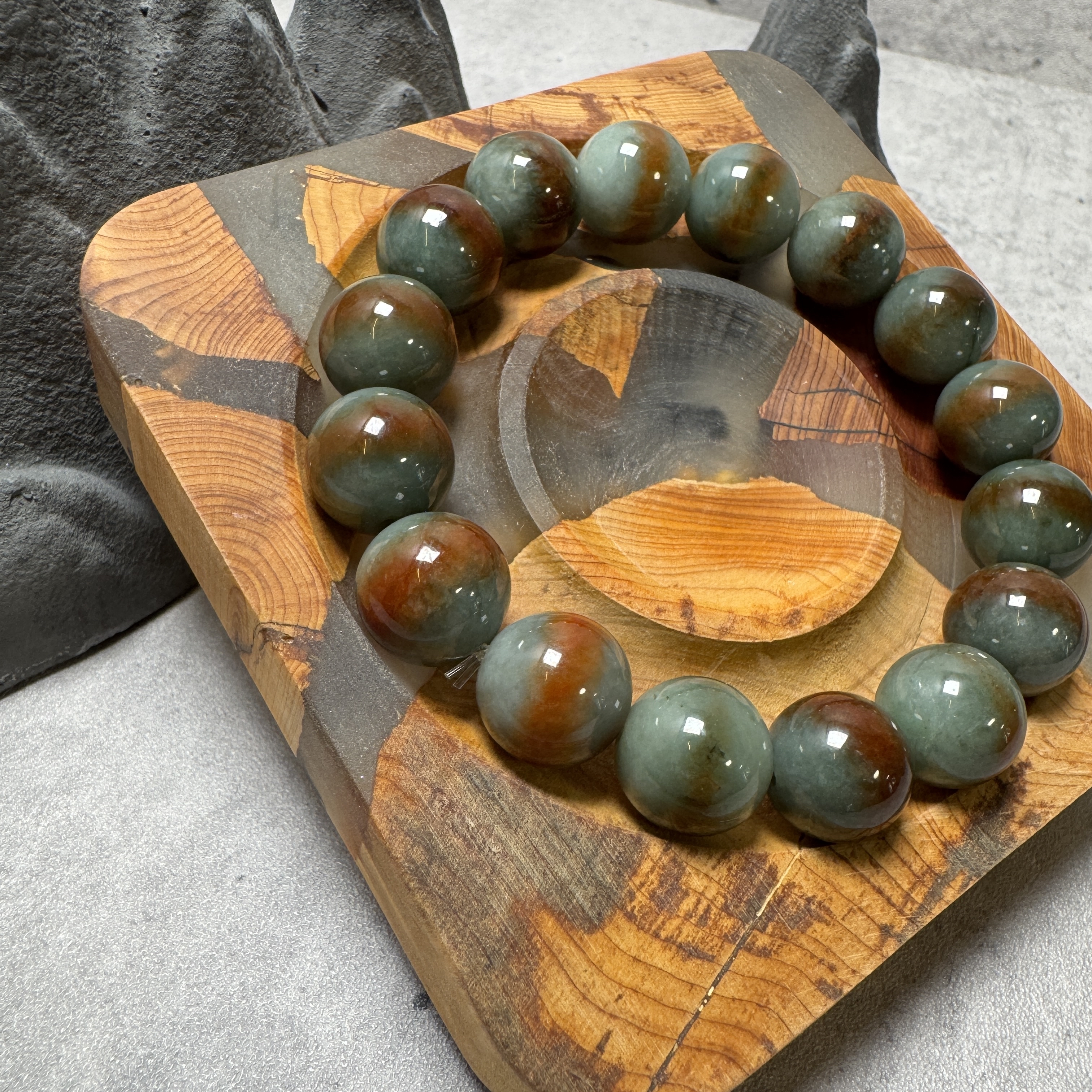 稀有自然紅翡油青種翡翠手串-531