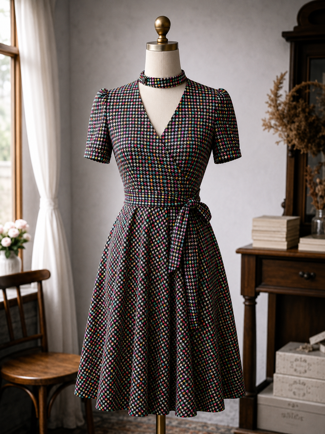 (Ready-Made) 1970s Style Disco and Choker Collar Skater Dress (FM169)