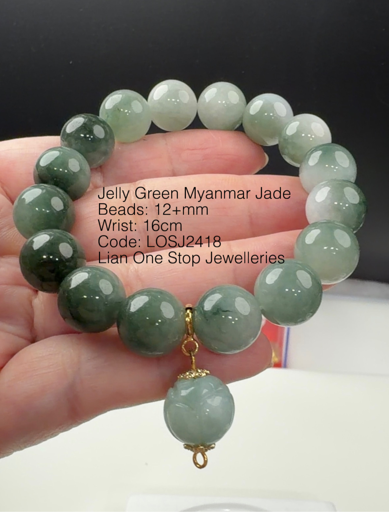 Code: LOSJ2418 Jelly Green Myanmar Jade 12+mm