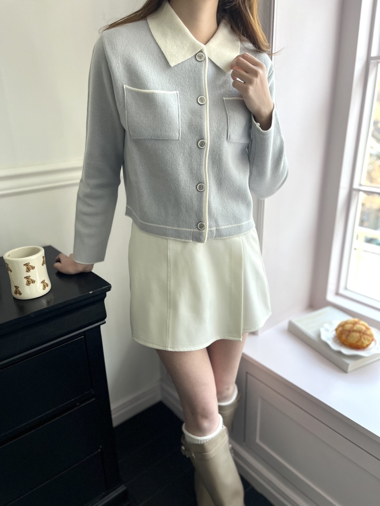 Elise Dual-Tone Cardigan (Misty Blue)