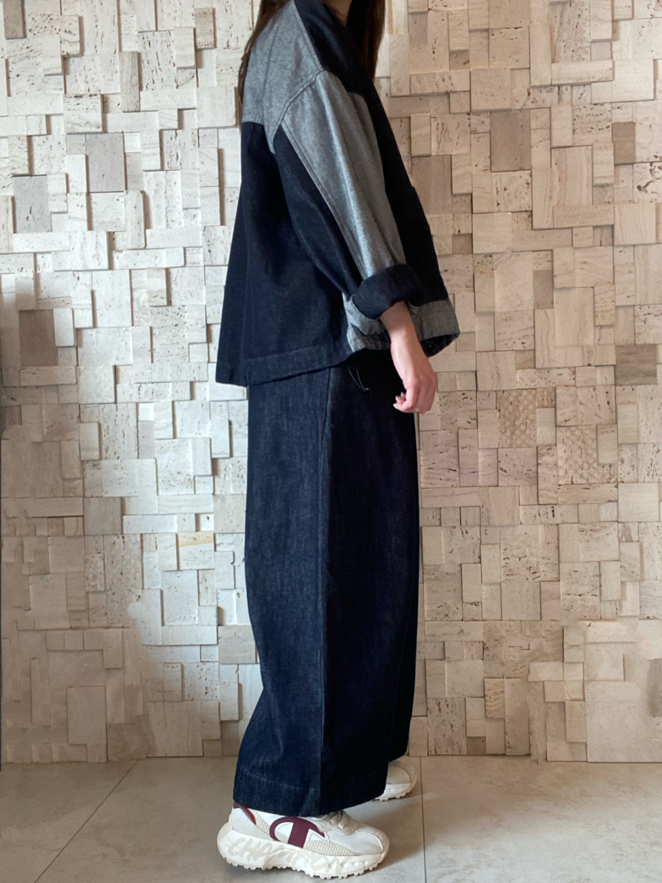 #2074 拼色牛仔褸