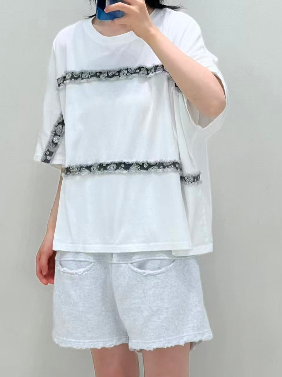 連線優惠- RE 併腰果花布top