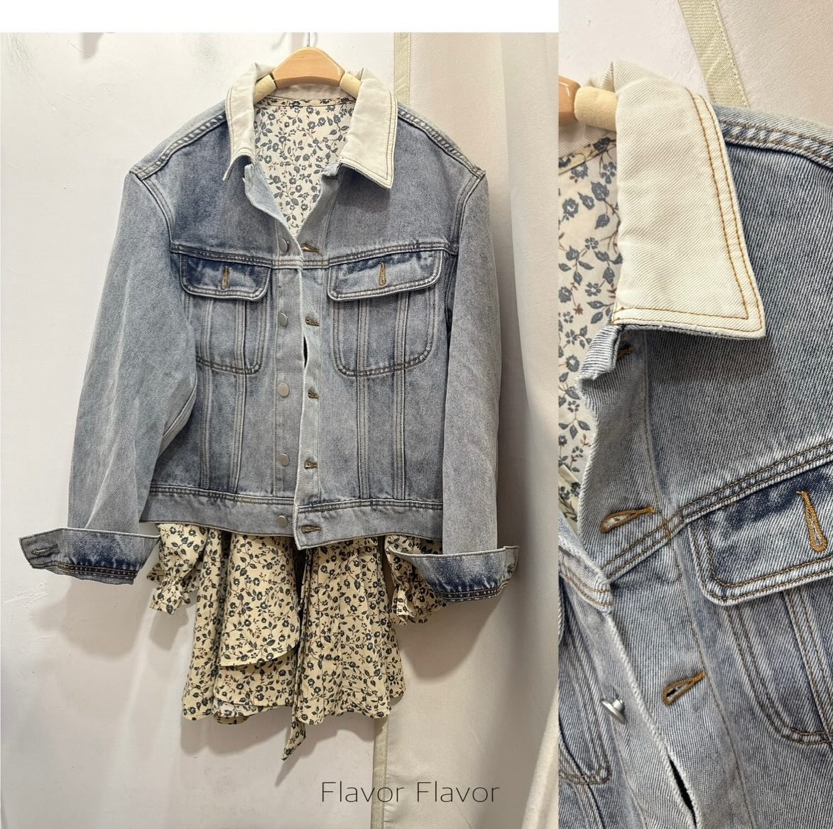 拼色洗水牛仔褸