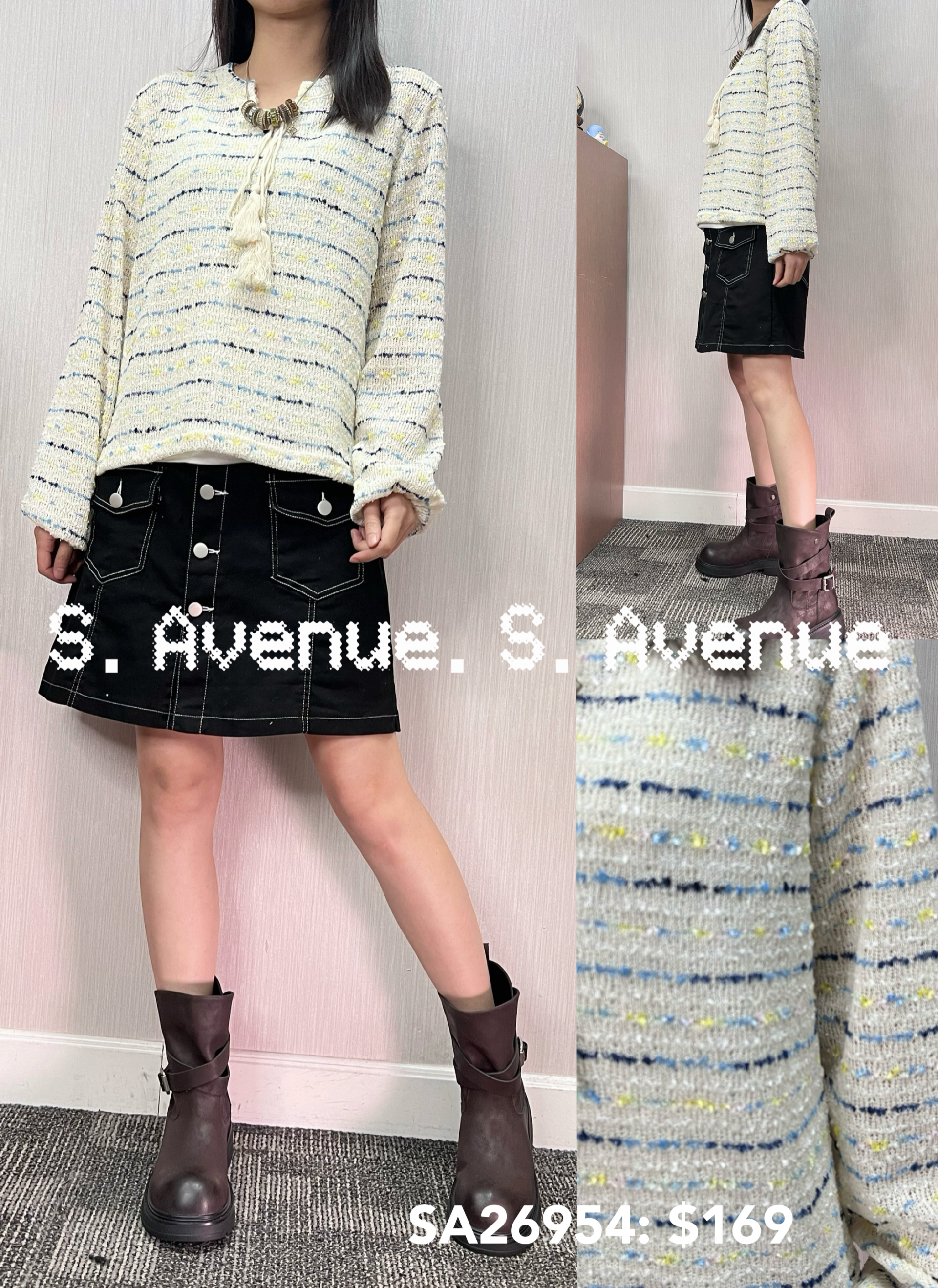 SA26954: 長袖前綁繩間紋線冷top配吊帶底衫