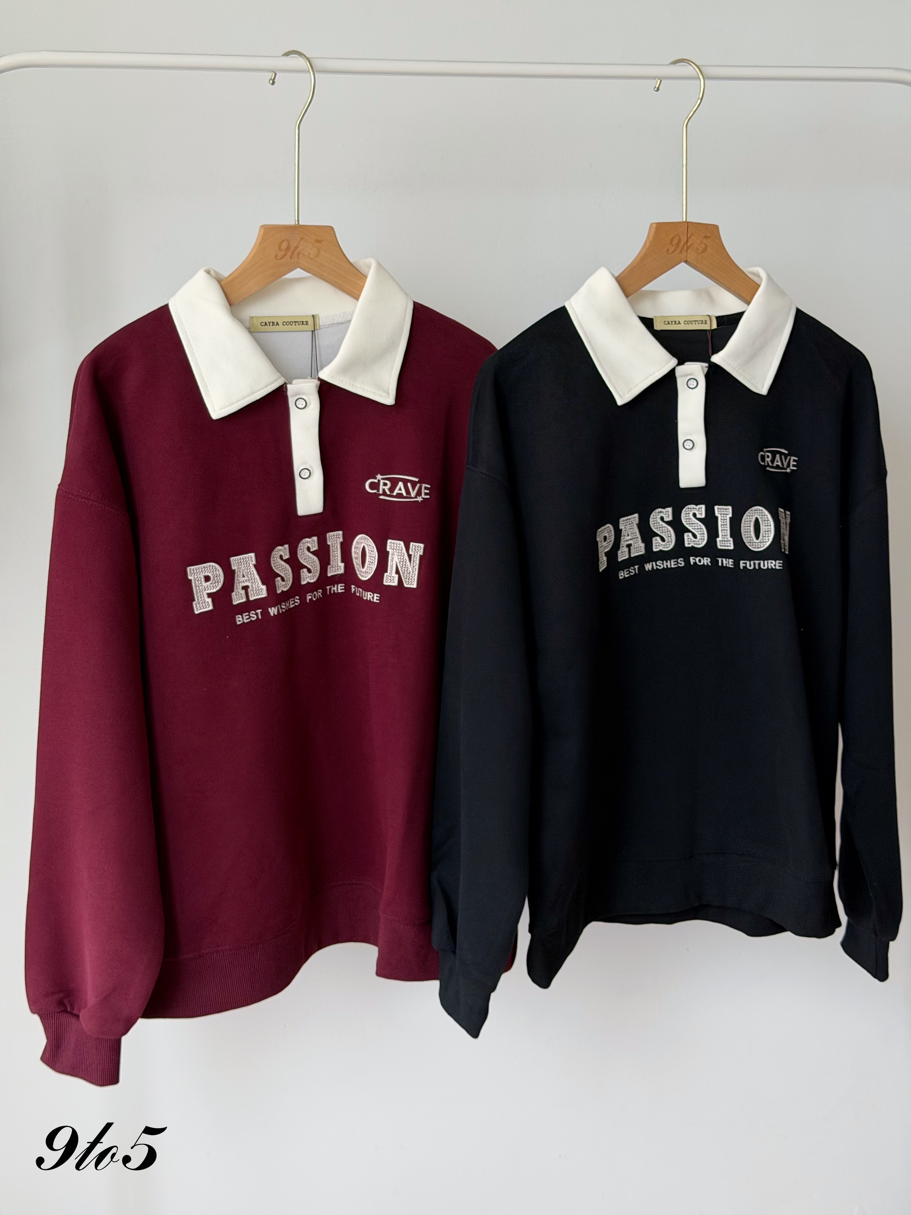 T4526 Embroidery Wording Sweatshirt with Collar - 4 Colors 