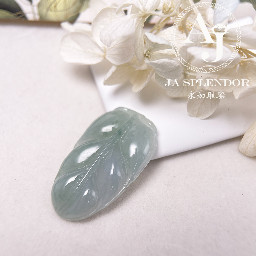 JN-336 天然翡翠A玉 冰潤晴藍事業有成/玉葉金吊墜