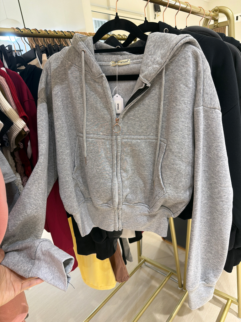 粉色短拉鍊連帽衫