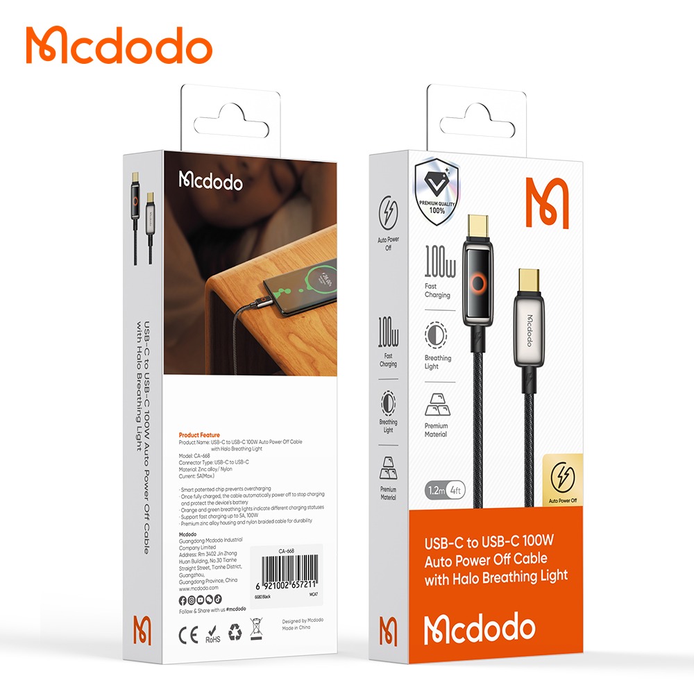 MCDODO CA6891 USBC TRANSPARENT CABLE WITH CHARGING LIGHT-CABLE:C TRANSPARENT