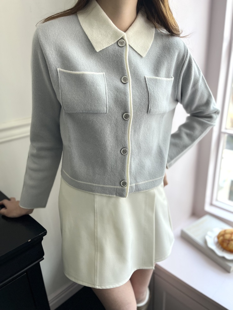 Elise Dual-Tone Cardigan (Misty Blue)