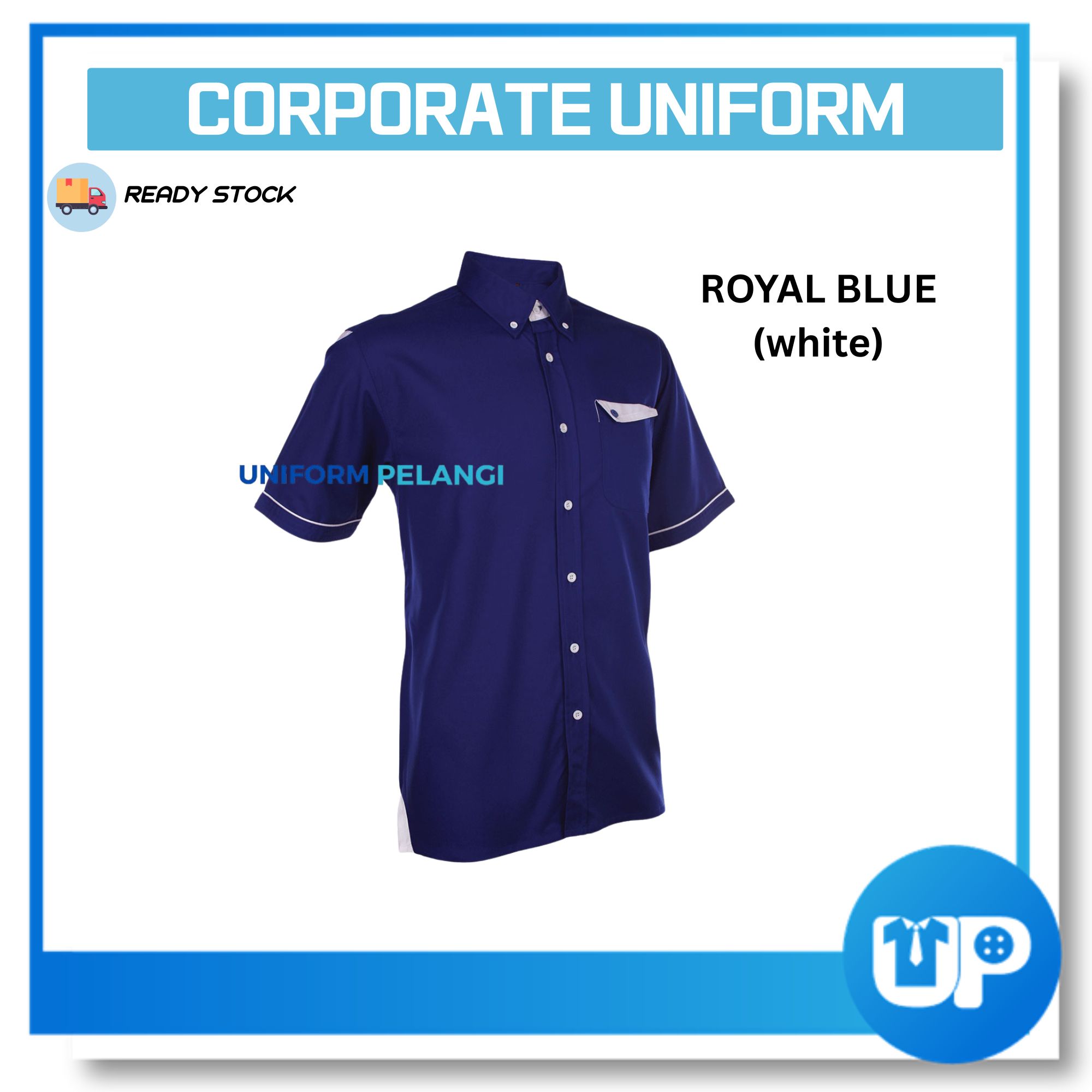 F128 Unisex F1 Corporate Uniform / BAJU KORPORAT / PV BUTTON-DOWN COLLAR SHORT SLEEVE (F128)