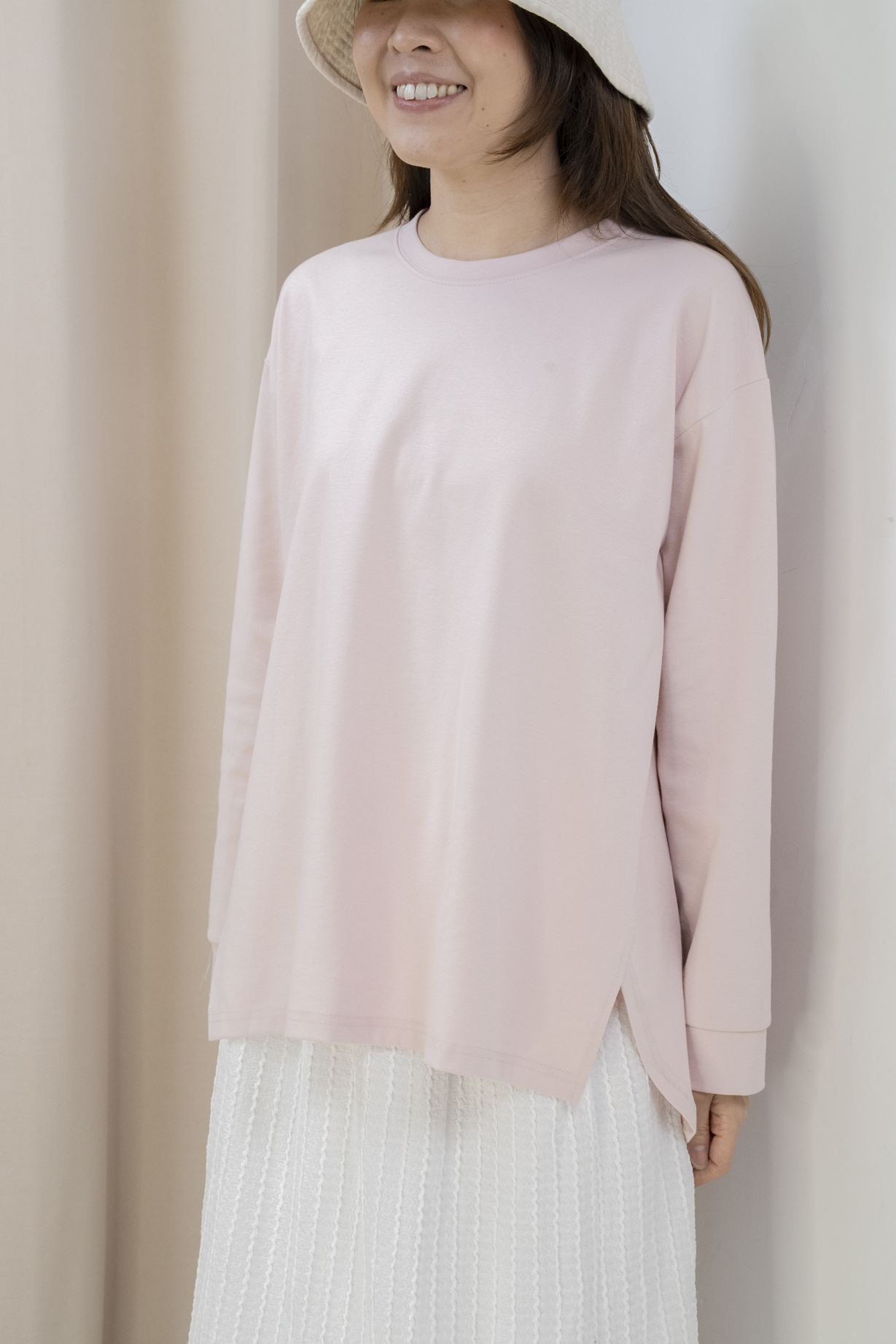 後背工字褶挺棉上衣（粉紅色）