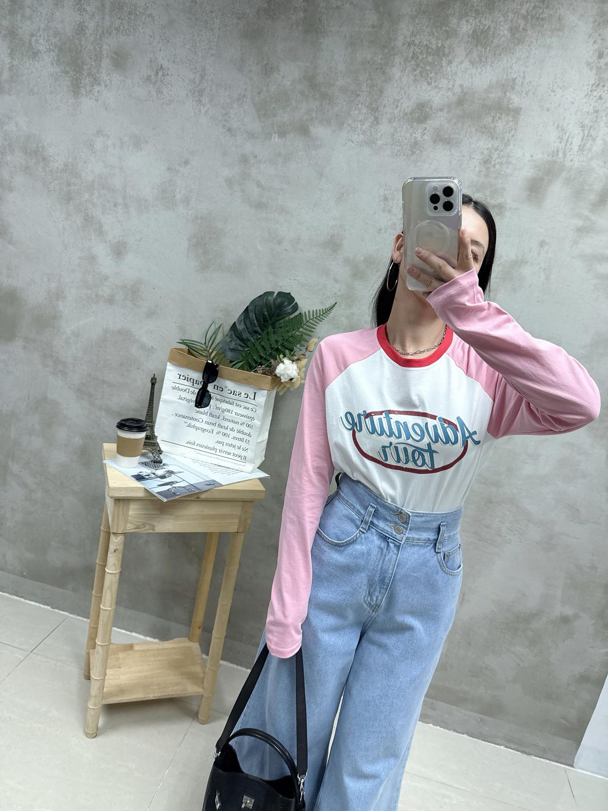 H06 拼色牛角袖print Tee