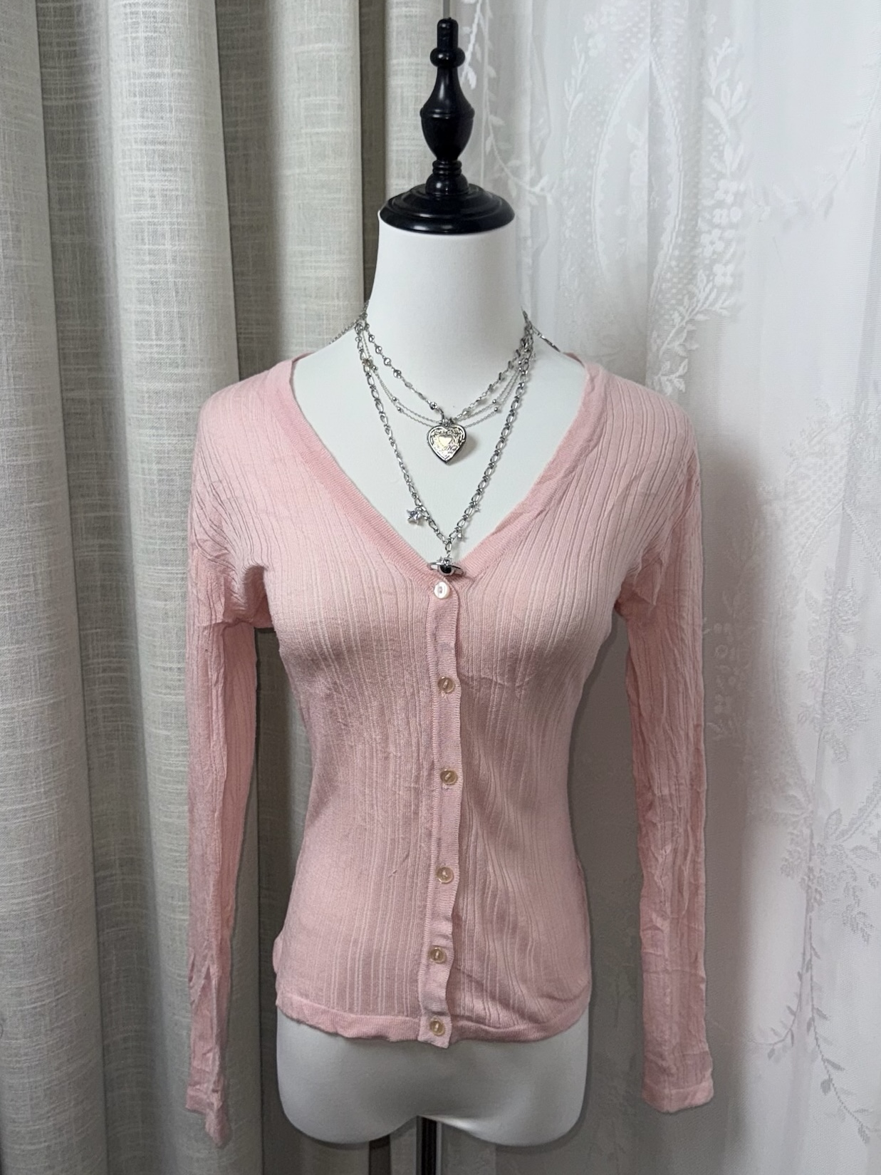 Balletcore Aesthetic Pink Ribbed Cardigan
