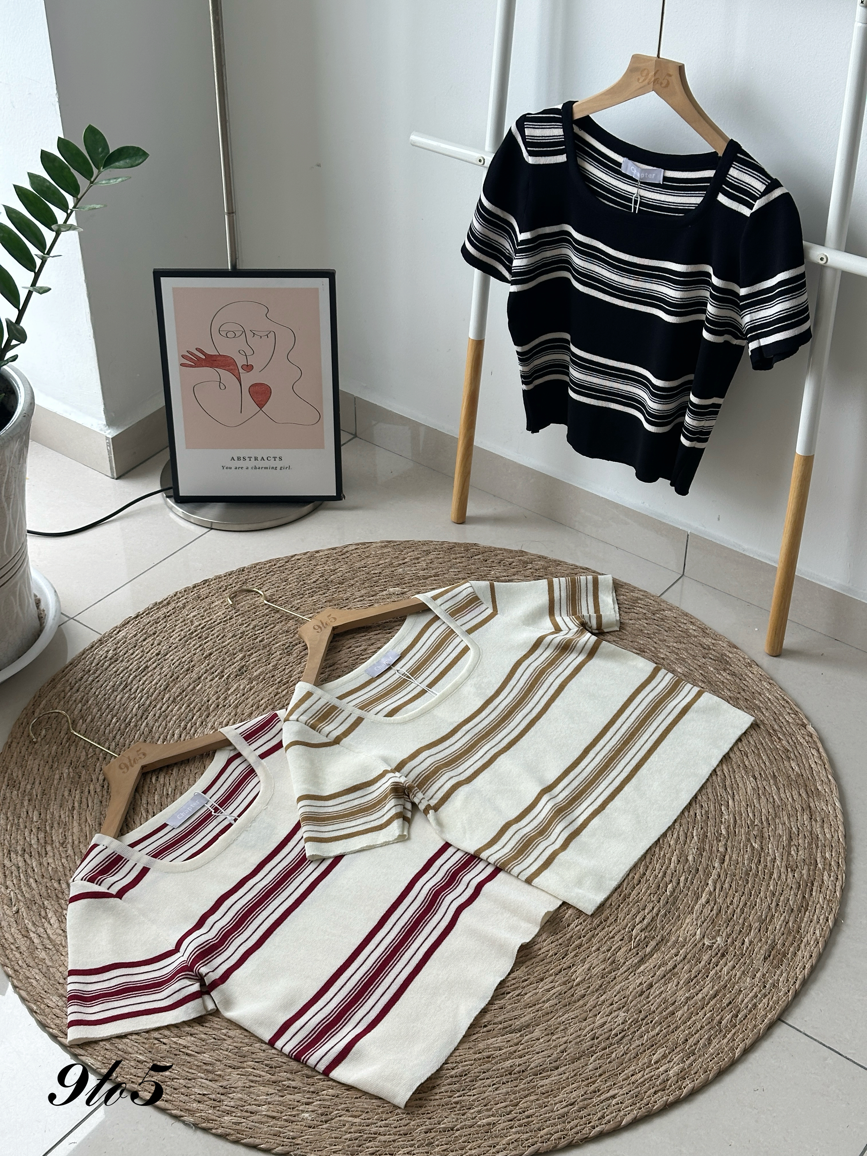 T4180 Square Neck Stripe Knit Top - 3 Colors 