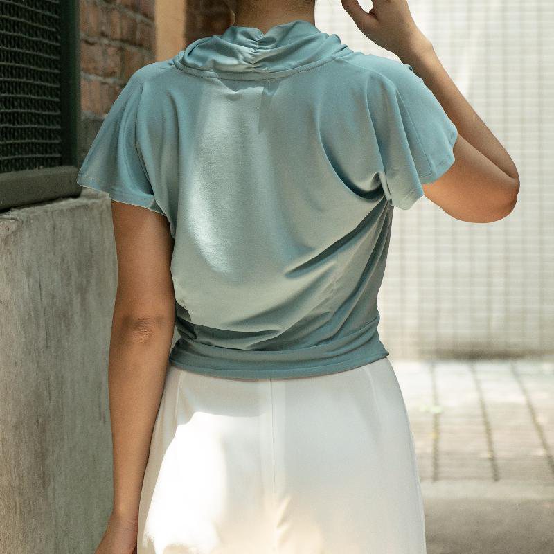 (SOLD OUT)1930s Inspired Teal Green Knitted Fabric Batwing Top(FM107)