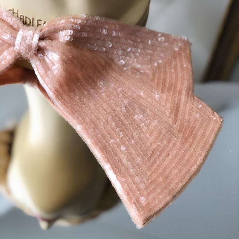 C.a. 1950s Handmade Salmon Pink Sequin Bow Embellishment(MT612)