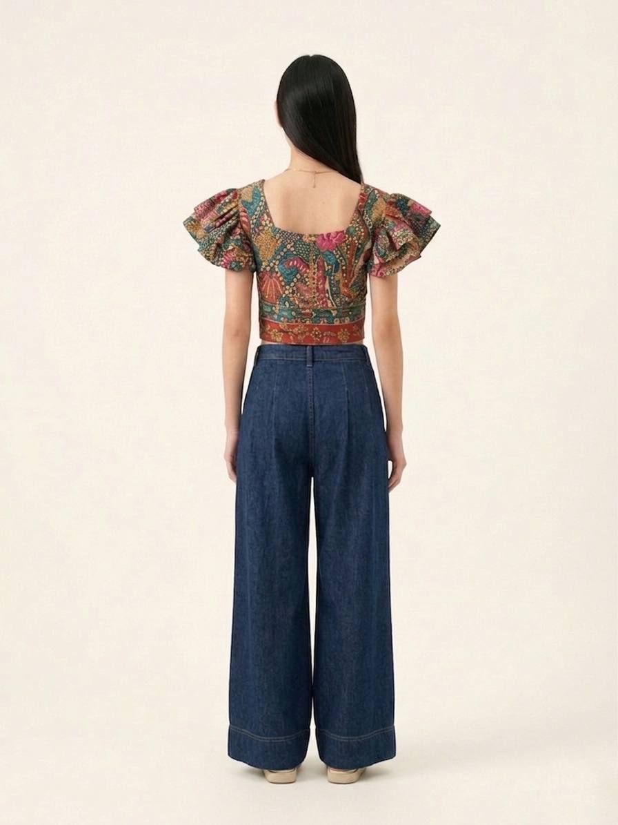 T2347 - Batik Buttoned Crop Top 