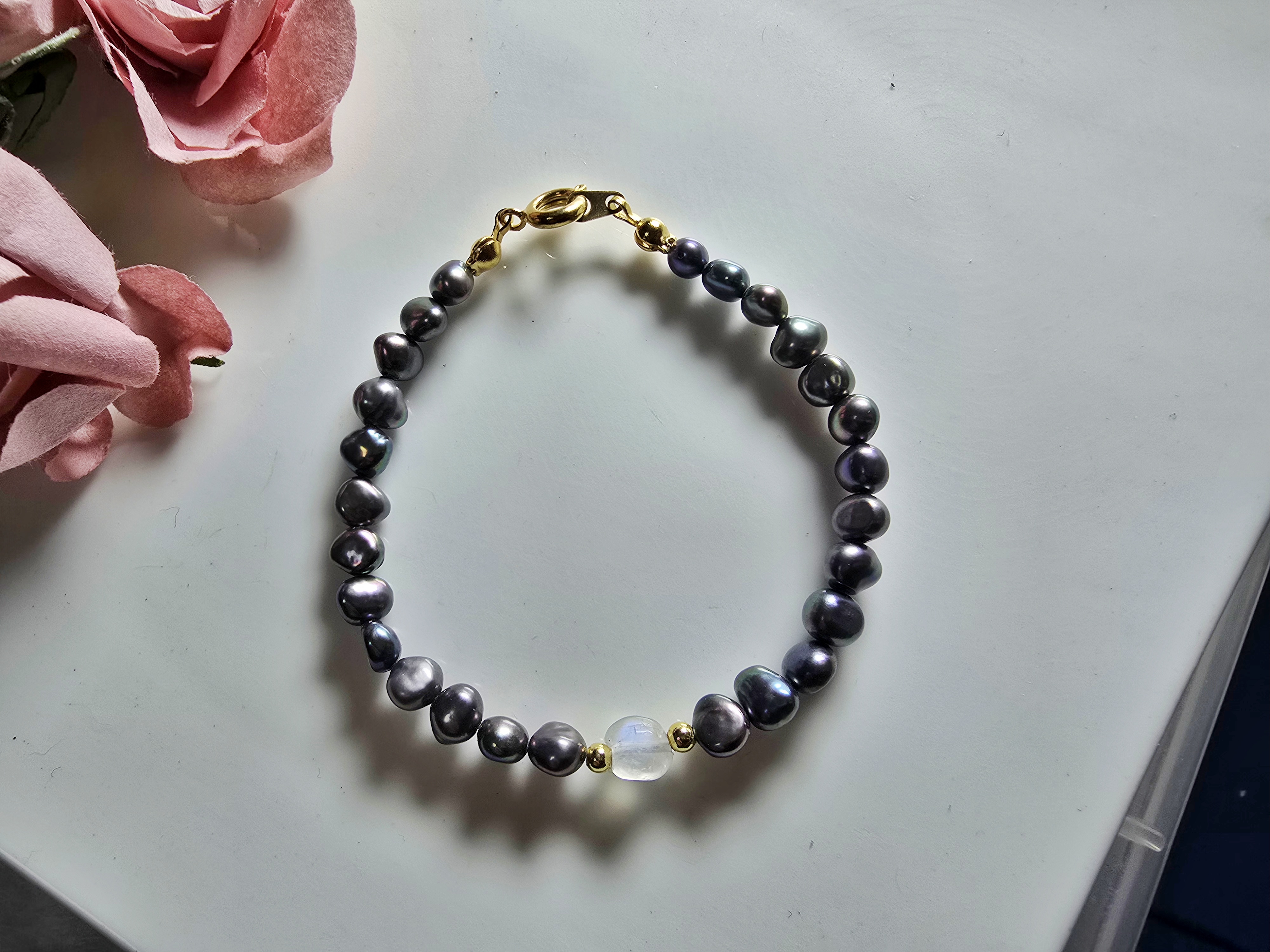 FWP0125-18  天然珍珠月光石復古手鏈