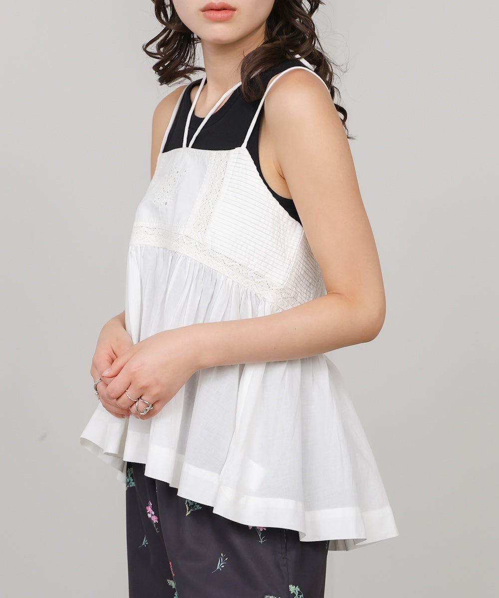 <JP> 細肩刺繡蕾絲傘擺Top* 3色入 <預購>