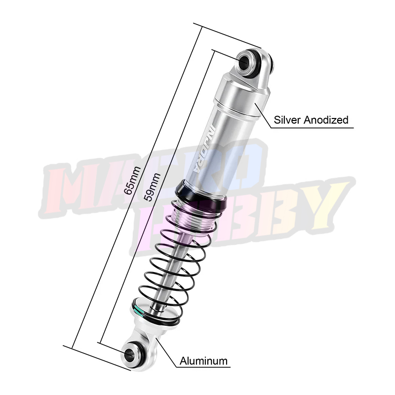 INJORA LS 59mm Aluminum Oil Shocks for 1/18 TRX4M 4PCS SILVER #530383