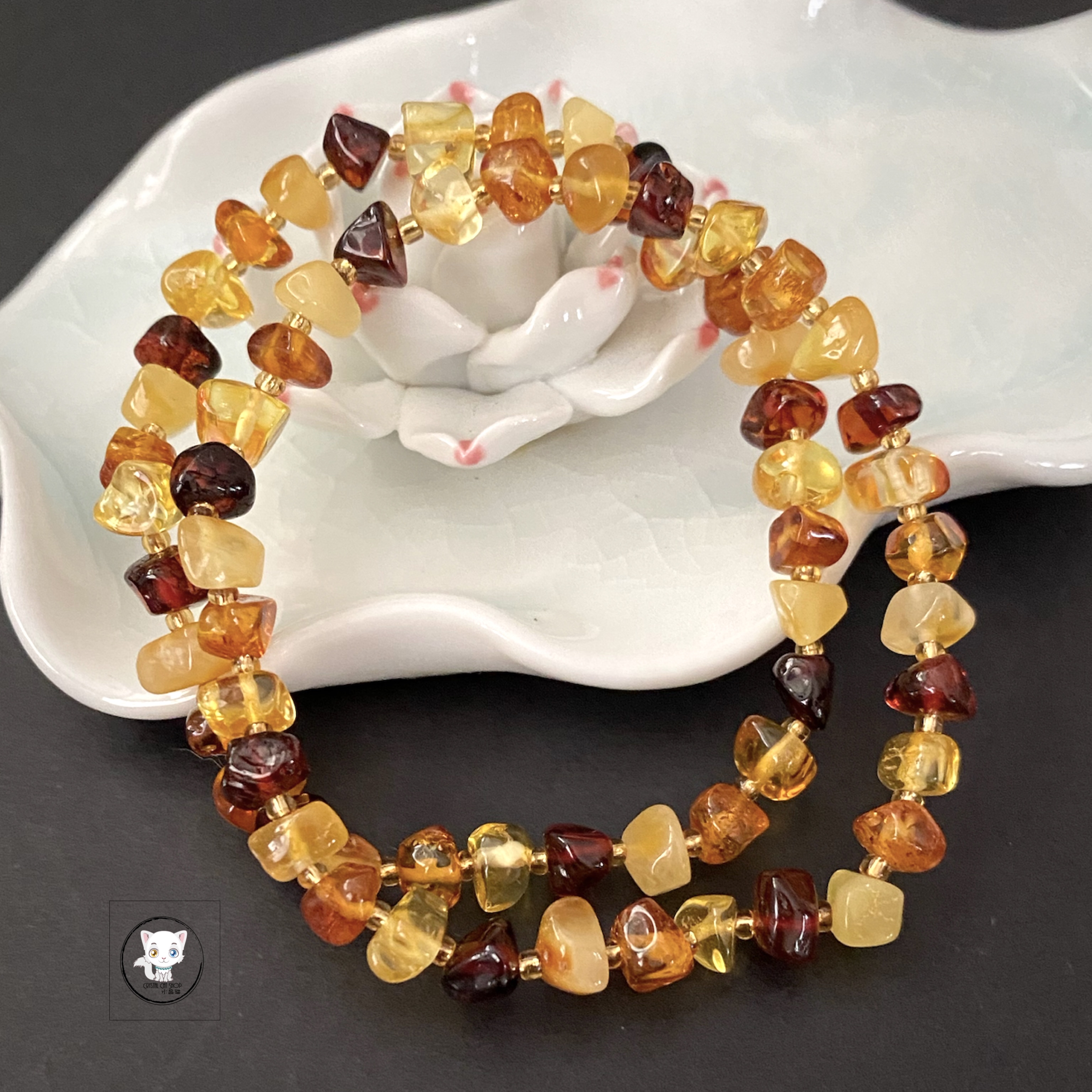 天然琥珀蜜蠟原石手鏈 6.5mm